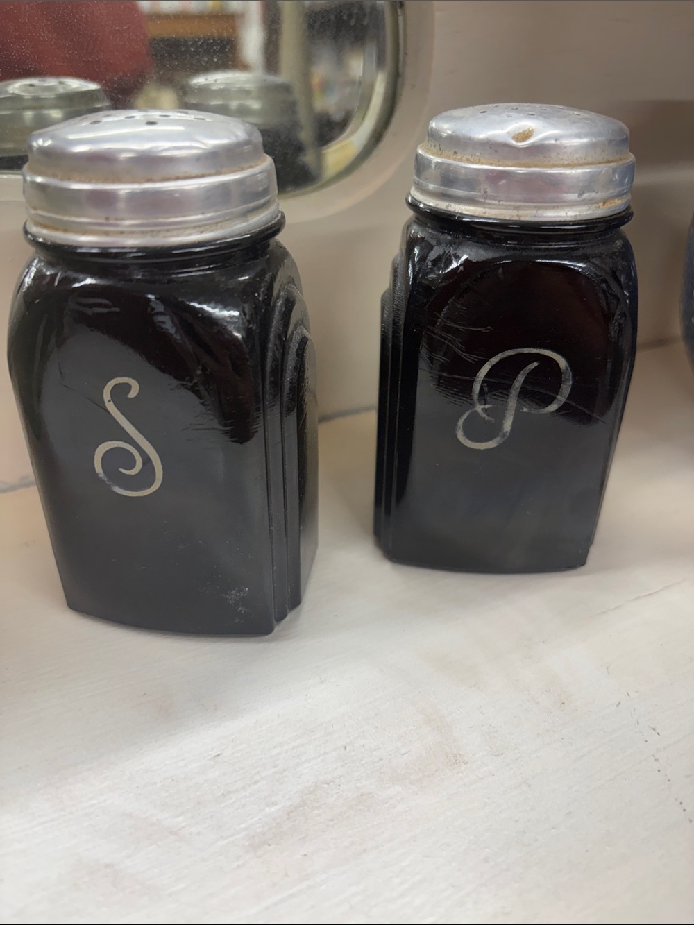 Monogram Black Glass Salt & Pepper Shaker Set with Silver Tops